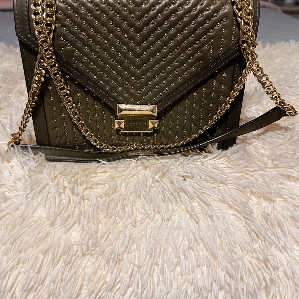 Elegant Olive Green Quilted Shoulder Bag
